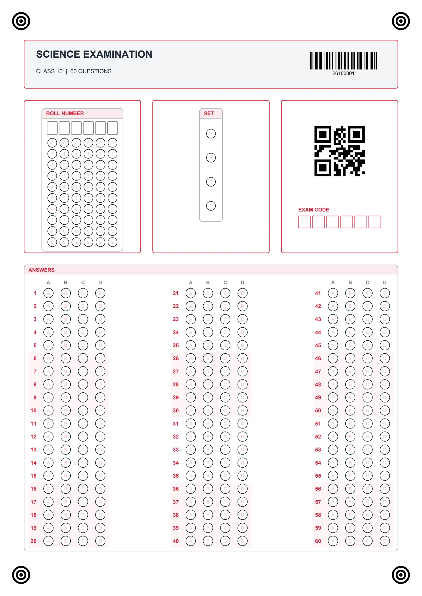 The CRATOR sheet designer with an organised exam sheet