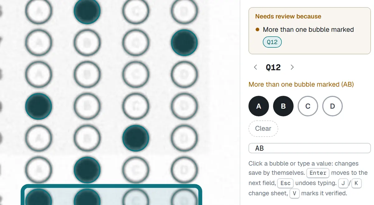 A flagged double mark beside its original bubbles